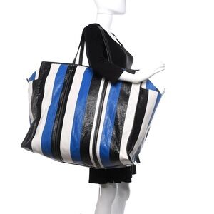 BALENCIAGA Agneau Arena Multicolore XL Bazar Shopper Tote Blue, White & Black